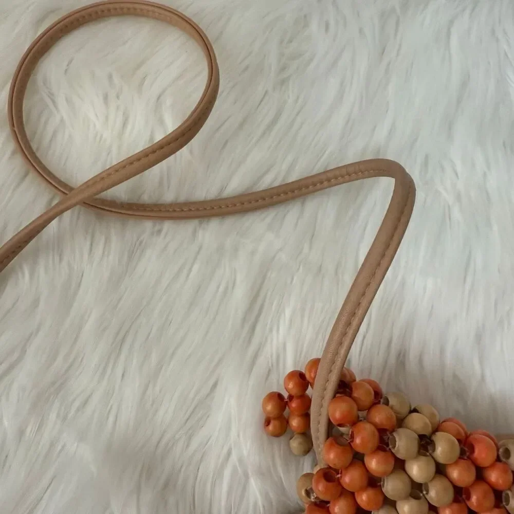 Vintage 1970s Bead Beaded Crossbody Purse Small